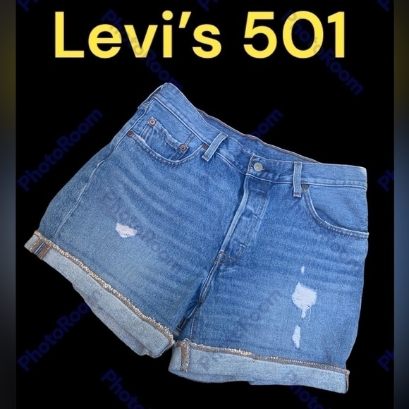 Levi’s 501 button fly size 29 medium wash distressed shorts. Just like new! - Picture 6 of 15